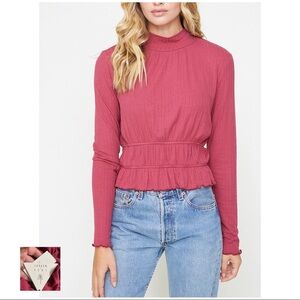 Wander+Lust NWT Dark Pink Mock Neck Gathered Top